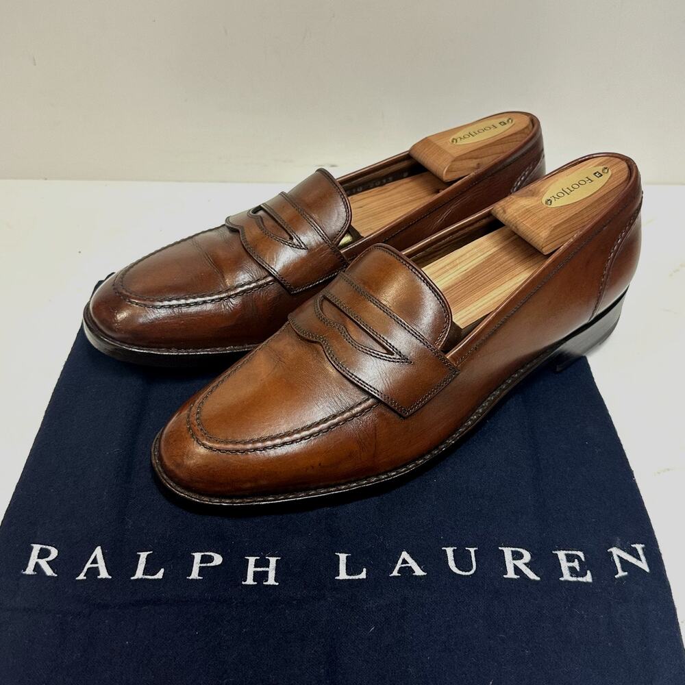 NEW HEELS Polo Ralph Lauren Penny Loafer Cognac Brown Bench Made in Italy 8 D